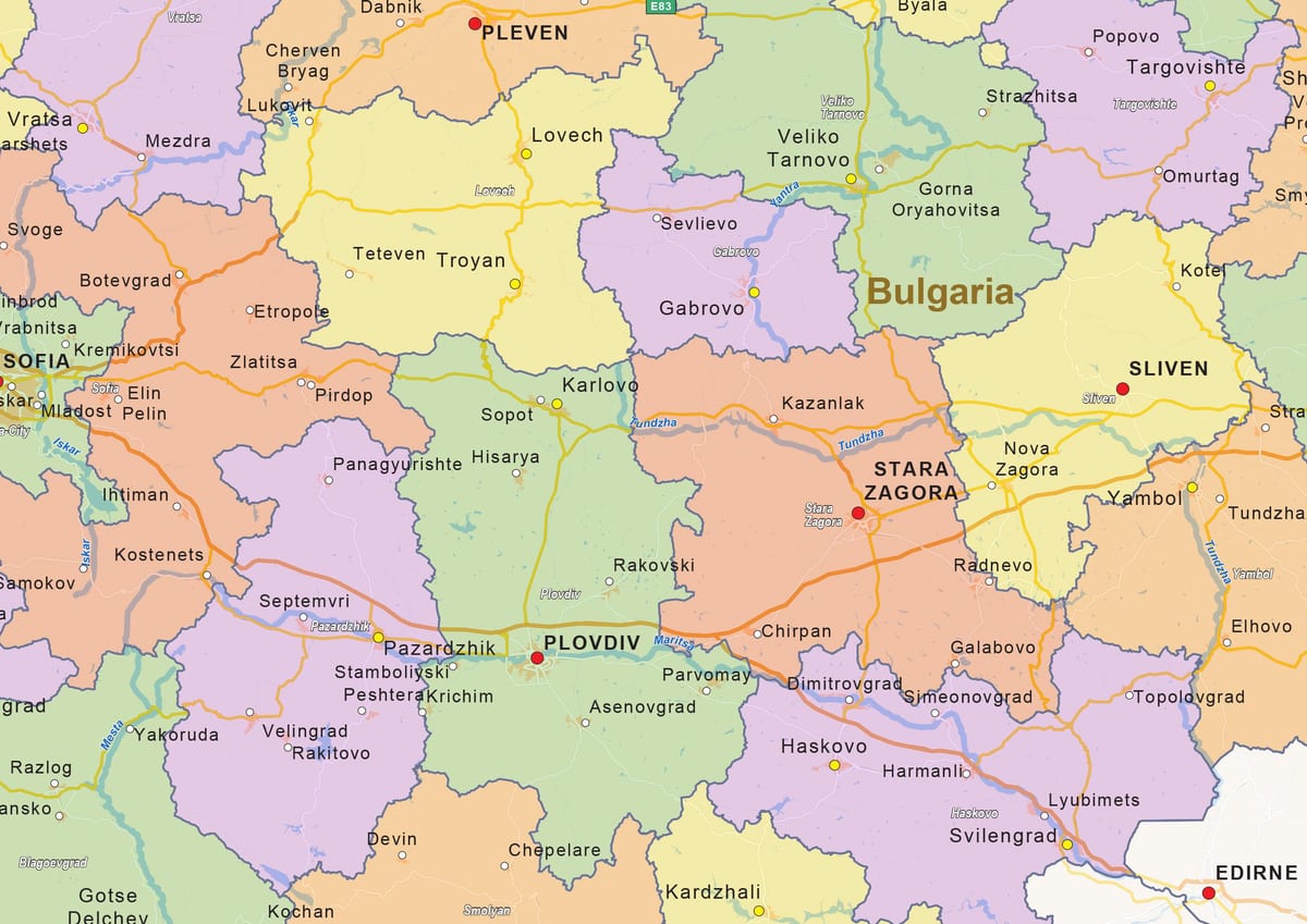 мапа на Бугарија од политички