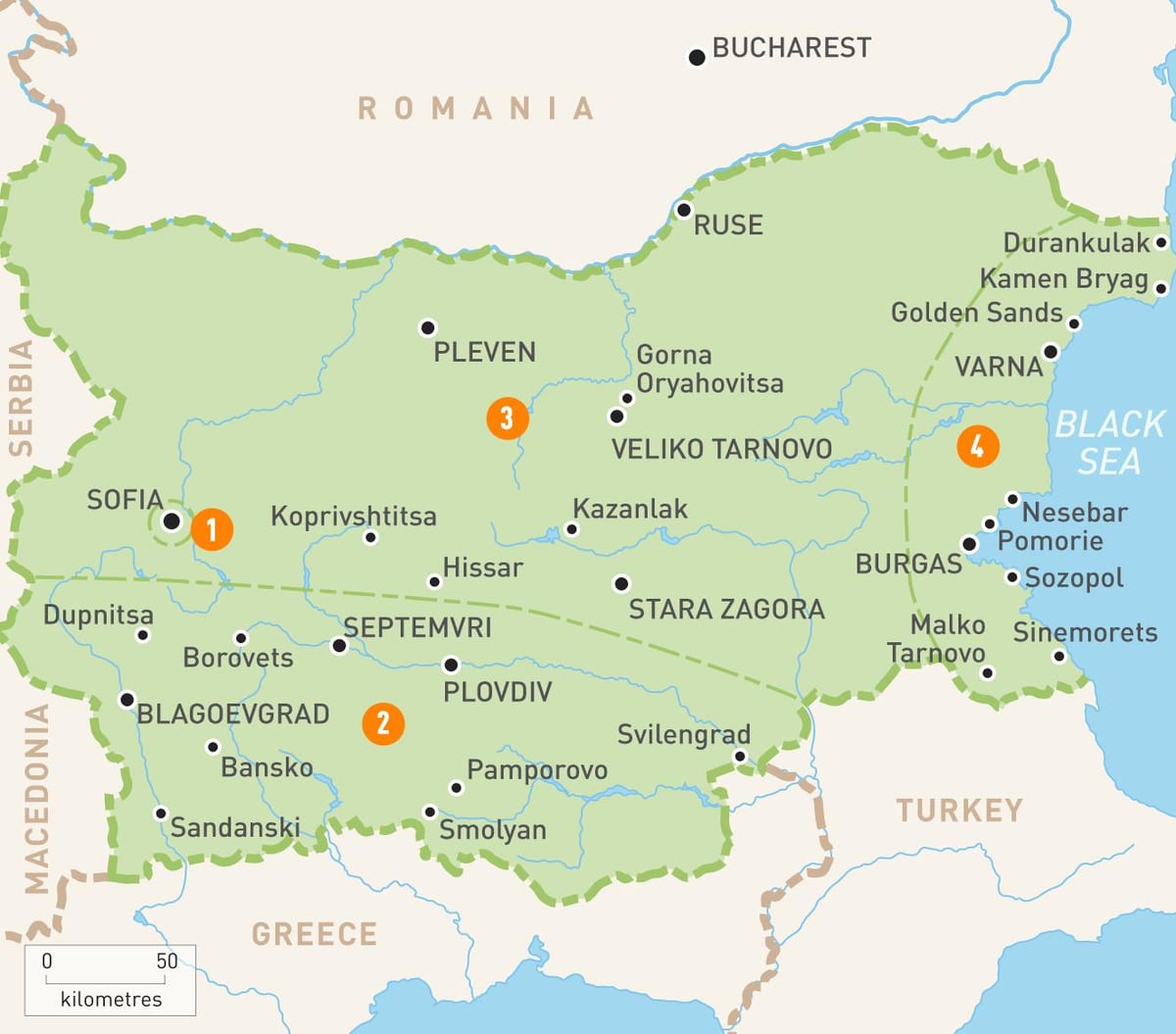 Бугарија региони мапа