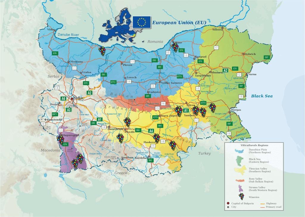 карта на бугарската вино