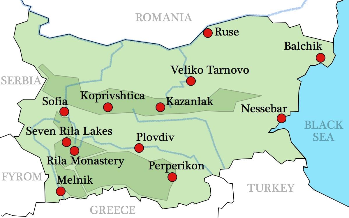 карта на бугарската манастири