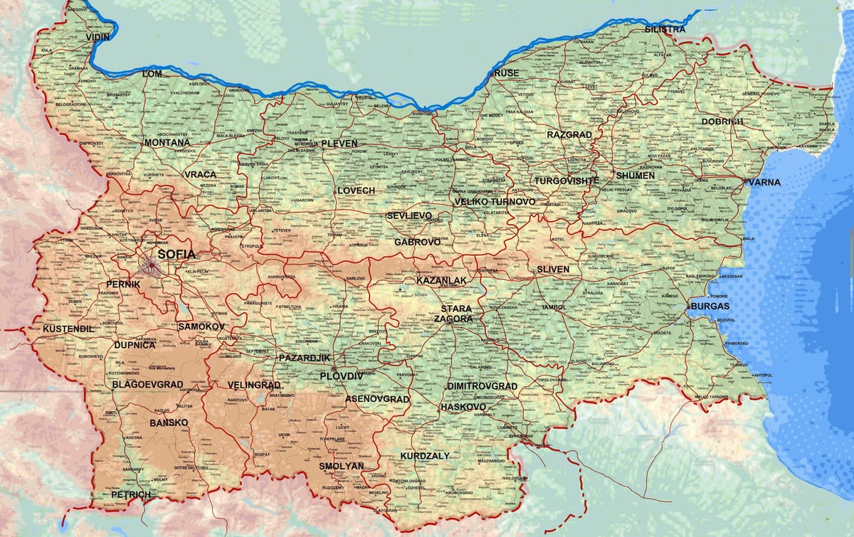 карта на детална мапа на Бугарија