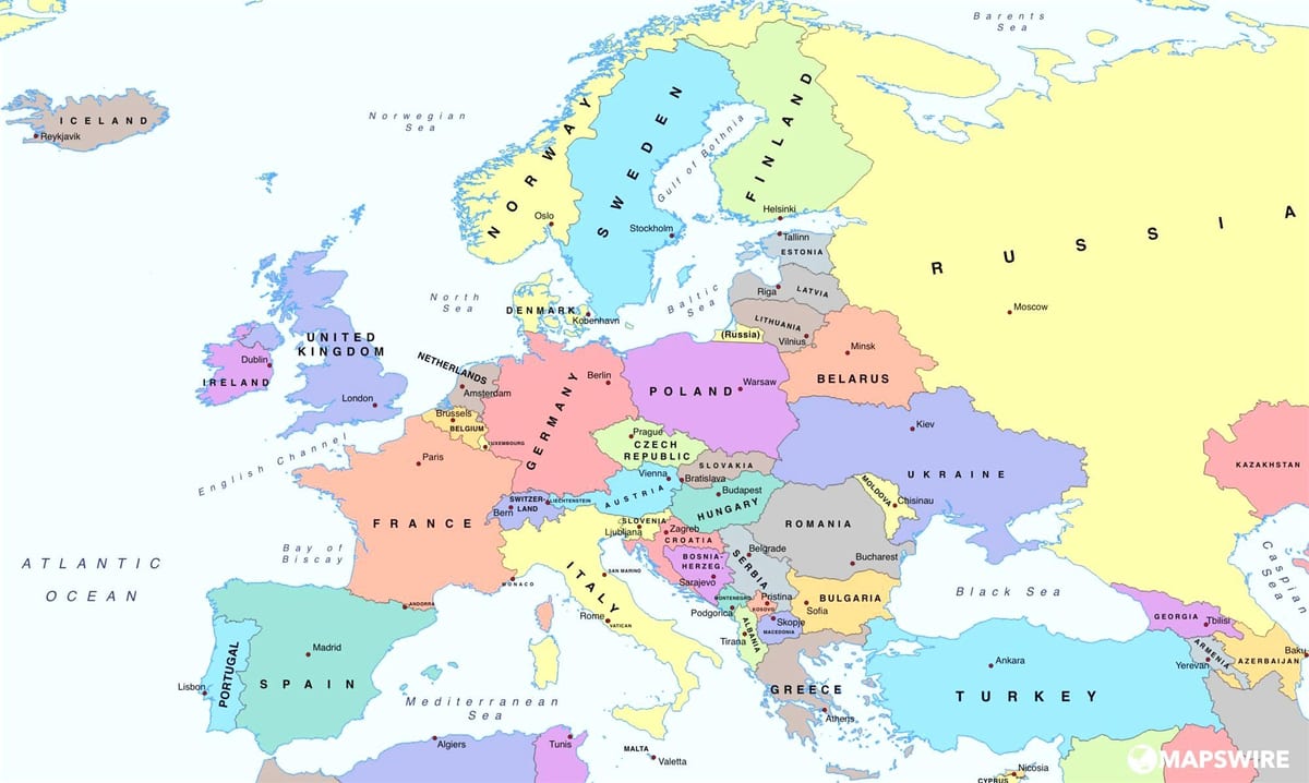 карта на европа покажува Бугарија